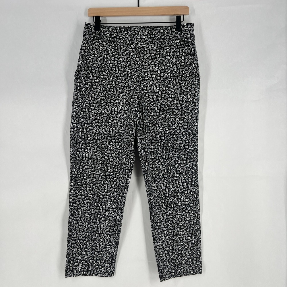 Kate Spade Pants Women 10 Black White Cotton Floral Tapered Leg Preppy High Rise